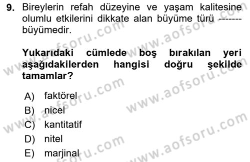 Maliye Politikası Dersi 2018 - 2019 Yılı (Final) Dönem Sonu Sınavı 9. Soru