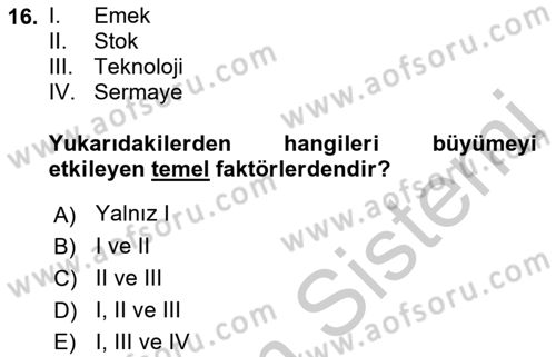 Maliye Politikası Dersi 2018 - 2019 Yılı Yaz Okulu Sınav Soruları 16. Soru