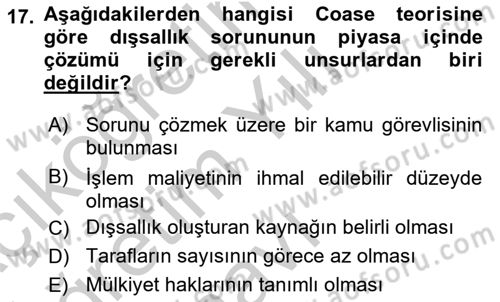Maliye Politikası Dersi 2018 - 2019 Yılı Yaz Okulu Sınav Soruları 17. Soru