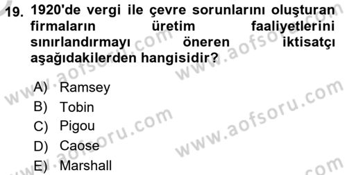 Maliye Politikası Dersi 2018 - 2019 Yılı Yaz Okulu Sınav Soruları 19. Soru
