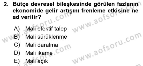 Maliye Politikası Dersi 2018 - 2019 Yılı Yaz Okulu Sınav Soruları 2. Soru