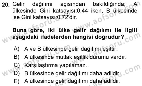 Maliye Politikası Dersi 2018 - 2019 Yılı Yaz Okulu Sınav Soruları 20. Soru