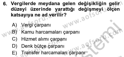 Maliye Politikası Dersi 2018 - 2019 Yılı Yaz Okulu Sınav Soruları 6. Soru