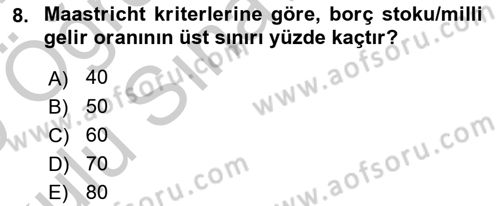 Maliye Politikası Dersi 2018 - 2019 Yılı Yaz Okulu Sınav Soruları 8. Soru