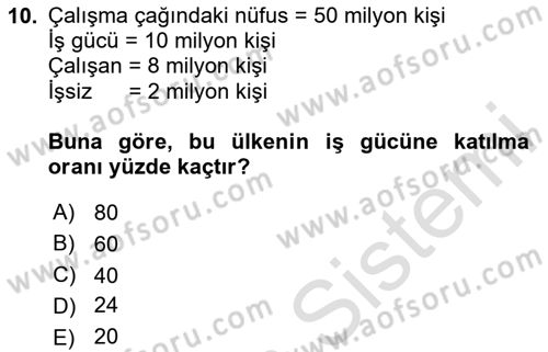 Maliye Politikası Dersi 2020 - 2021 Yılı Yaz Okulu Sınavı 10. Soru