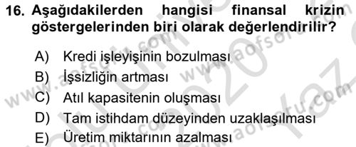 Maliye Politikası Dersi 2020 - 2021 Yılı Yaz Okulu Sınavı 16. Soru