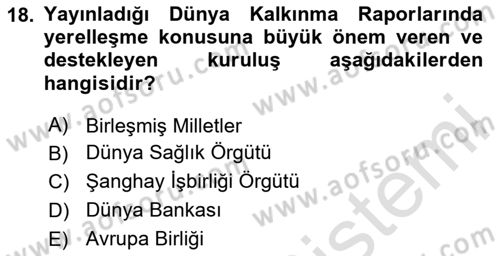 Maliye Politikası Dersi 2020 - 2021 Yılı Yaz Okulu Sınavı 18. Soru