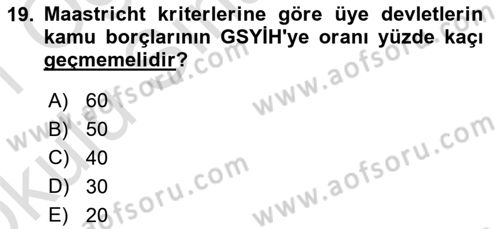 Maliye Politikası Dersi 2020 - 2021 Yılı Yaz Okulu Sınav Soruları 19. Soru