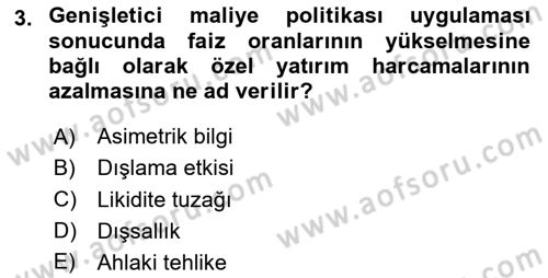 Maliye Politikası Dersi 2020 - 2021 Yılı Yaz Okulu Sınav Soruları 3. Soru