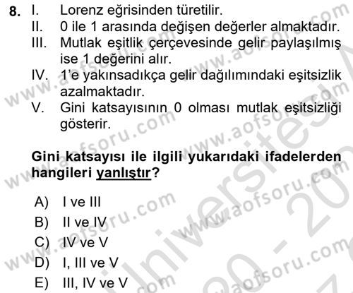 Maliye Politikası Dersi 2020 - 2021 Yılı Yaz Okulu Sınav Soruları 8. Soru