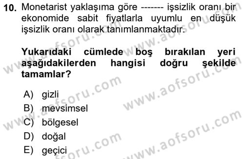 Maliye Politikası Dersi 2021 - 2022 Yılı (Vize) Ara Sınav Soruları 10. Soru