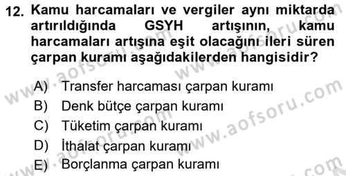 Maliye Politikası Dersi 2021 - 2022 Yılı (Vize) Ara Sınavı 12. Soru