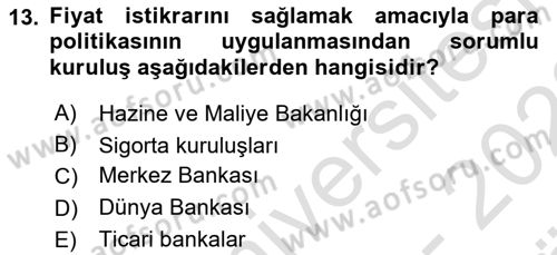 Maliye Politikası Dersi 2021 - 2022 Yılı (Vize) Ara Sınav Soruları 13. Soru