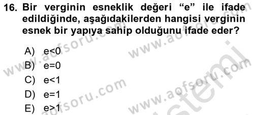 Maliye Politikası Dersi 2021 - 2022 Yılı (Vize) Ara Sınavı 16. Soru