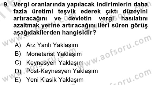 Maliye Politikası Dersi 2021 - 2022 Yılı (Vize) Ara Sınav Soruları 9. Soru