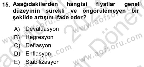 Maliye Politikası Dersi 2021 - 2022 Yılı (Final) Dönem Sonu Sınavı 15. Soru