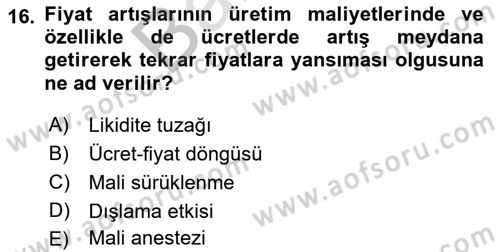 Maliye Politikası Dersi 2021 - 2022 Yılı (Final) Dönem Sonu Sınav Soruları 16. Soru
