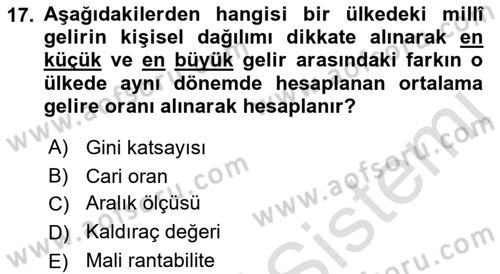 Maliye Politikası Dersi 2021 - 2022 Yılı (Final) Dönem Sonu Sınav Soruları 17. Soru