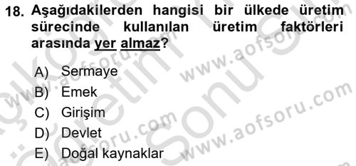 Maliye Politikası Dersi 2021 - 2022 Yılı (Final) Dönem Sonu Sınavı 18. Soru