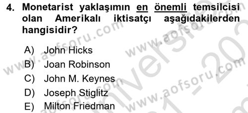 Maliye Politikası Dersi 2021 - 2022 Yılı (Final) Dönem Sonu Sınav Soruları 4. Soru