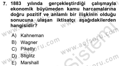 Maliye Politikası Dersi 2021 - 2022 Yılı (Final) Dönem Sonu Sınav Soruları 7. Soru
