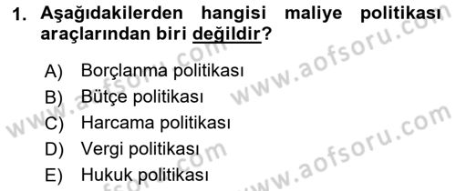 Maliye Politikası Dersi 2021 - 2022 Yılı Yaz Okulu Sınav Soruları 1. Soru