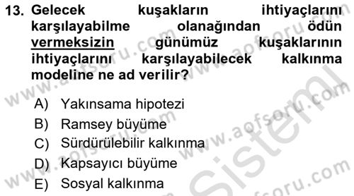 Maliye Politikası Dersi 2021 - 2022 Yılı Yaz Okulu Sınav Soruları 13. Soru