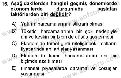 Maliye Politikası Dersi 2021 - 2022 Yılı Yaz Okulu Sınav Soruları 16. Soru