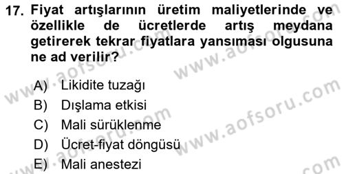 Maliye Politikası Dersi 2021 - 2022 Yılı Yaz Okulu Sınav Soruları 17. Soru