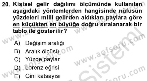 Maliye Politikası Dersi 2021 - 2022 Yılı Yaz Okulu Sınavı 20. Soru