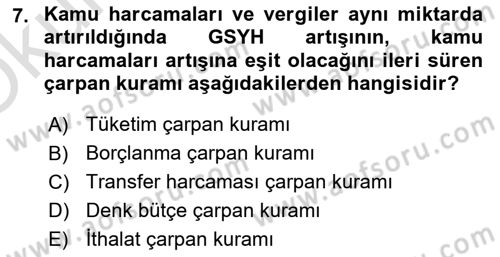 Maliye Politikası Dersi 2021 - 2022 Yılı Yaz Okulu Sınav Soruları 7. Soru