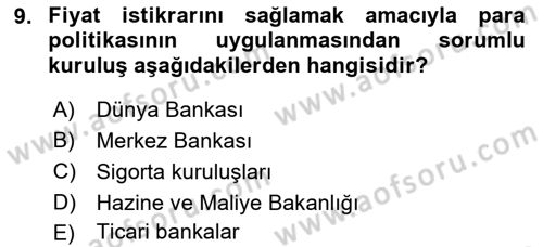 Maliye Politikası Dersi 2021 - 2022 Yılı Yaz Okulu Sınav Soruları 9. Soru