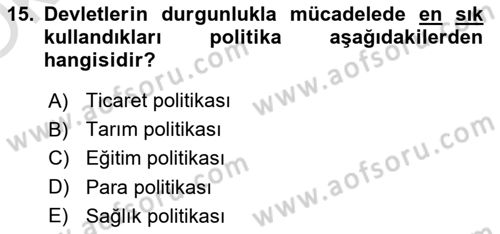 Maliye Politikası Dersi 2022 - 2023 Yılı Yaz Okulu Sınav Soruları 15. Soru
