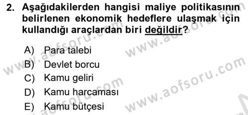 Maliye Politikası Dersi 2022 - 2023 Yılı Yaz Okulu Sınav Soruları 2. Soru