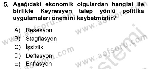 Maliye Politikası Dersi 2022 - 2023 Yılı Yaz Okulu Sınavı 5. Soru