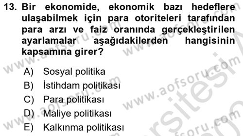 Maliye Politikası Dersi 2023 - 2024 Yılı (Vize) Ara Sınav Soruları 13. Soru
