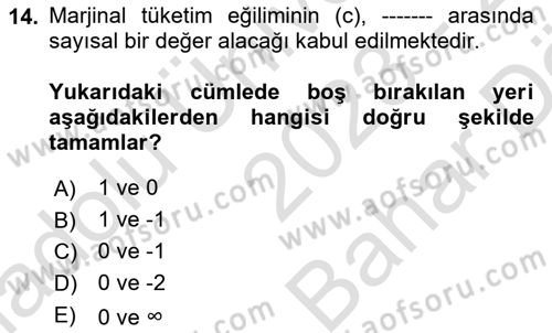 Maliye Politikası Dersi 2023 - 2024 Yılı (Vize) Ara Sınav Soruları 14. Soru