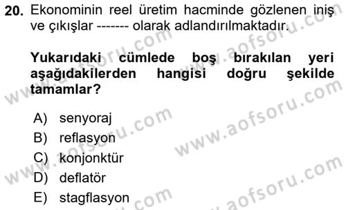 Maliye Politikası Dersi 2023 - 2024 Yılı (Vize) Ara Sınav Soruları 20. Soru