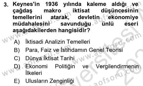 Maliye Politikası Dersi 2023 - 2024 Yılı (Vize) Ara Sınav Soruları 3. Soru