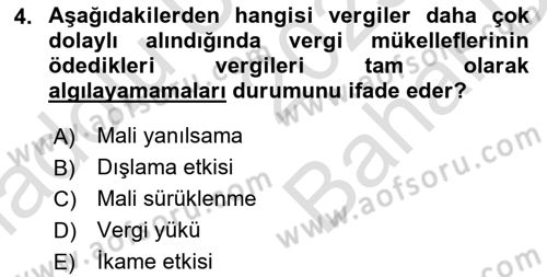 Maliye Politikası Dersi 2023 - 2024 Yılı (Vize) Ara Sınav Soruları 4. Soru