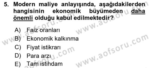 Maliye Politikası Dersi 2023 - 2024 Yılı (Vize) Ara Sınav Soruları 5. Soru