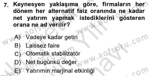 Maliye Politikası Dersi 2023 - 2024 Yılı (Vize) Ara Sınav Soruları 7. Soru