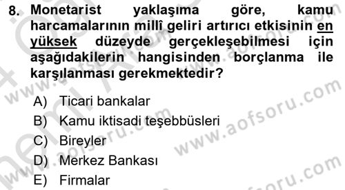 Maliye Politikası Dersi 2023 - 2024 Yılı (Vize) Ara Sınav Soruları 8. Soru