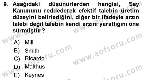 Maliye Politikası Dersi 2023 - 2024 Yılı (Vize) Ara Sınav Soruları 9. Soru