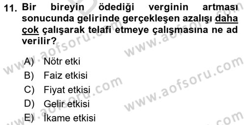 Maliye Politikası Dersi 2023 - 2024 Yılı (Final) Dönem Sonu Sınavı 11. Soru