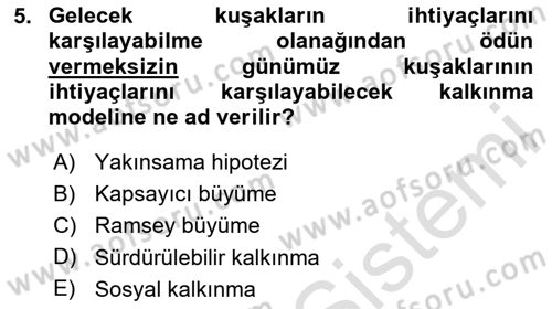 Maliye Politikası Dersi 2023 - 2024 Yılı (Final) Dönem Sonu Sınavı 5. Soru