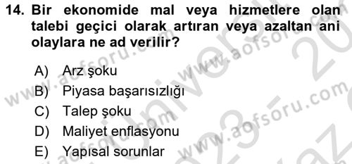 Maliye Politikası Dersi 2023 - 2024 Yılı Yaz Okulu Sınav Soruları 14. Soru