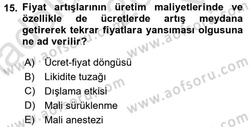 Maliye Politikası Dersi 2023 - 2024 Yılı Yaz Okulu Sınav Soruları 15. Soru