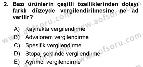 Maliye Politikası Dersi 2023 - 2024 Yılı Yaz Okulu Sınav Soruları 2. Soru