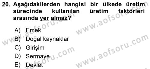Maliye Politikası Dersi 2023 - 2024 Yılı Yaz Okulu Sınav Soruları 20. Soru
